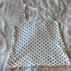 Madewell 100% Linen Cream and Dark Green Polka Dot Tank Top Travel Sustainable